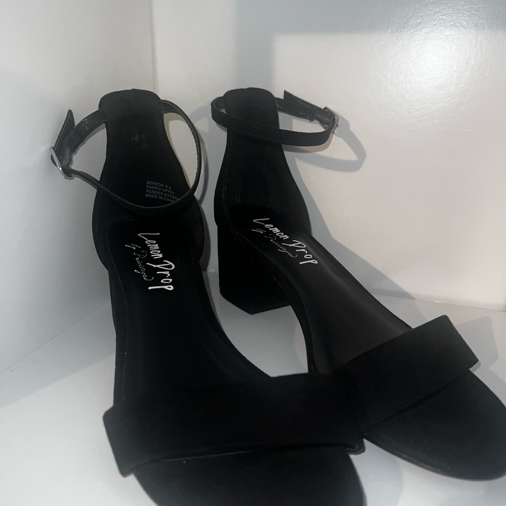 Lemon Drop Black Ankle Strap Heels